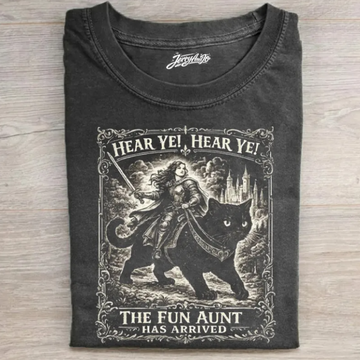 FUN AUNT KNIGHT RIDING BLACK CAT T-SHIRT TR-00209