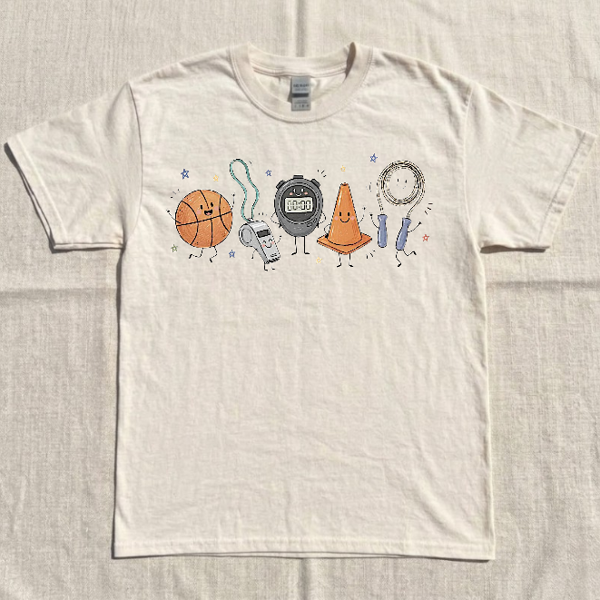 PE TEACHER DOODLE CHARACTER TEE, PHYSICAL EDUCATION TEE BN-00155