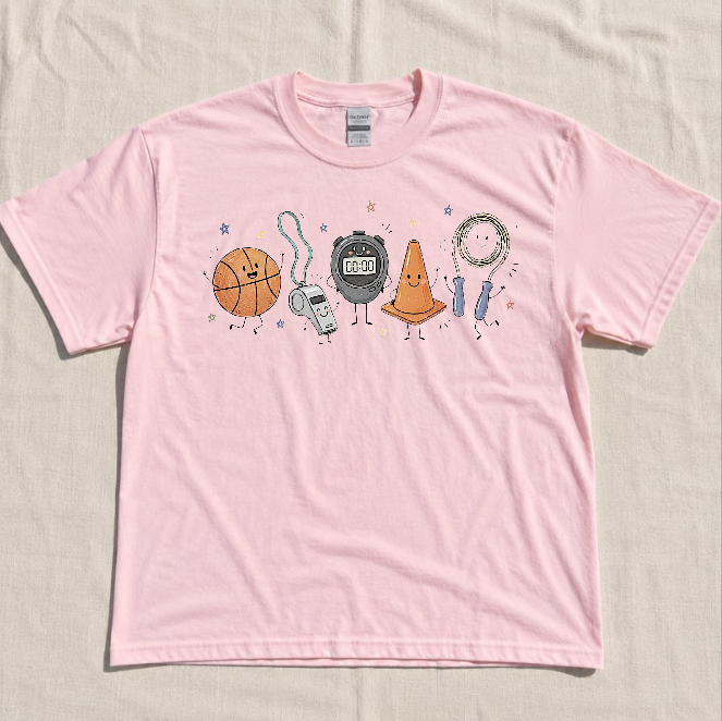 PE TEACHER DOODLE CHARACTER TEE, PHYSICAL EDUCATION TEE BN-00155