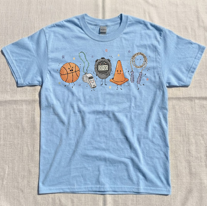 PE TEACHER DOODLE CHARACTER TEE, PHYSICAL EDUCATION TEE BN-00155
