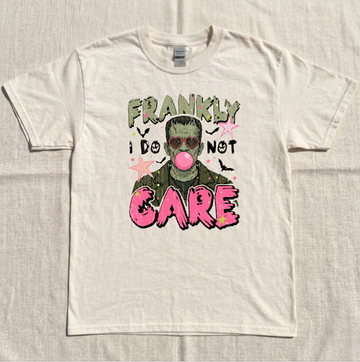 FRANKLY I DO NOT CARE TEE, FRANKENSTEIN BUBBLEGUM TEE, FUNNY HORROR GRAPHIC TEE BN-00274