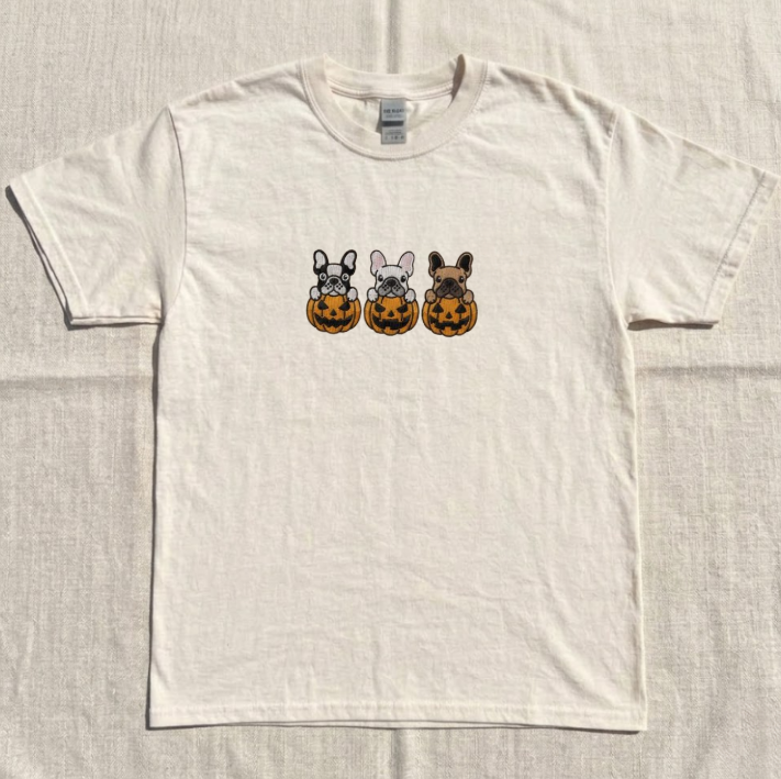 FRENCH BULLDOG HALLOWEEN EMBROIDERED TEE TR-0035