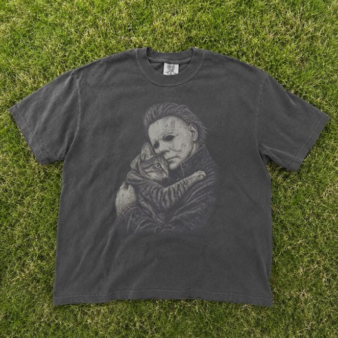 90S HORROR MOVIE TEE, MICHAEL MYERS LOVE CAT TEE, FUNNY HALLOWEEN TEE BN-00275