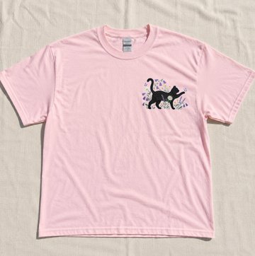 BLACK CAT FLORAL EMBROIDERED TEE TR-0036