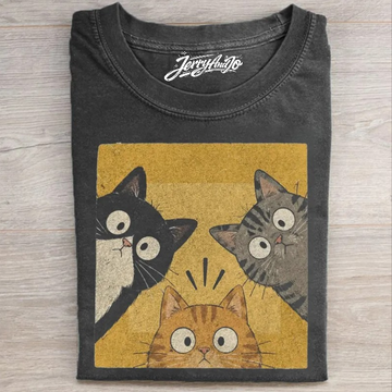 FUNNY CURIOUS CATS GRAPJIC TEE BN-00157