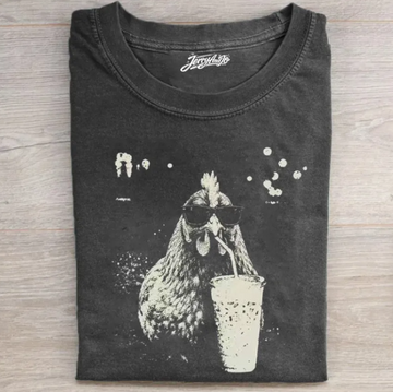 CHICKEN DRINKING ICED COFFEE T-SHIRT TR-00247