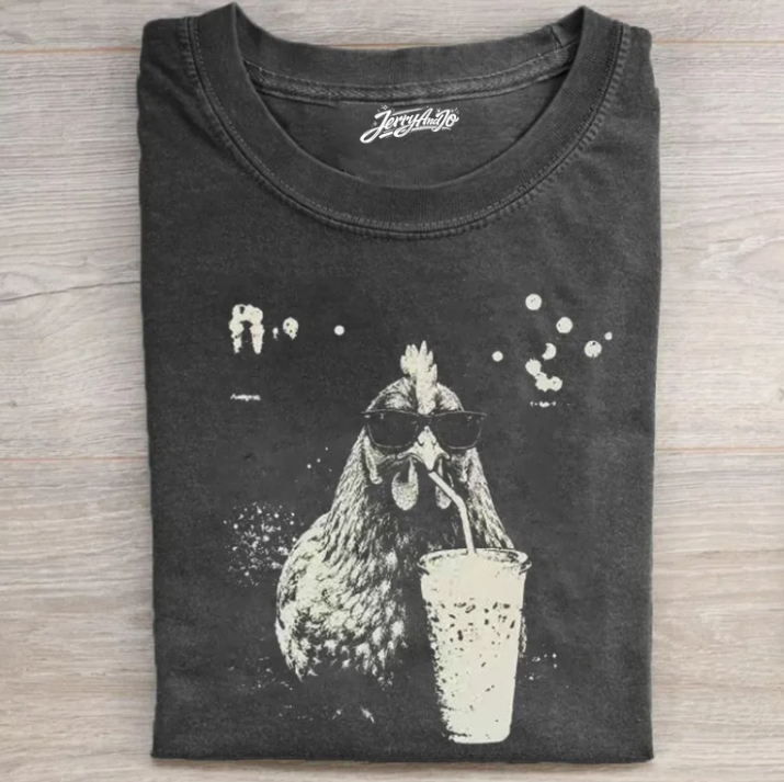 CHICKEN DRINKING ICED COFFEE T-SHIRT TR-00247