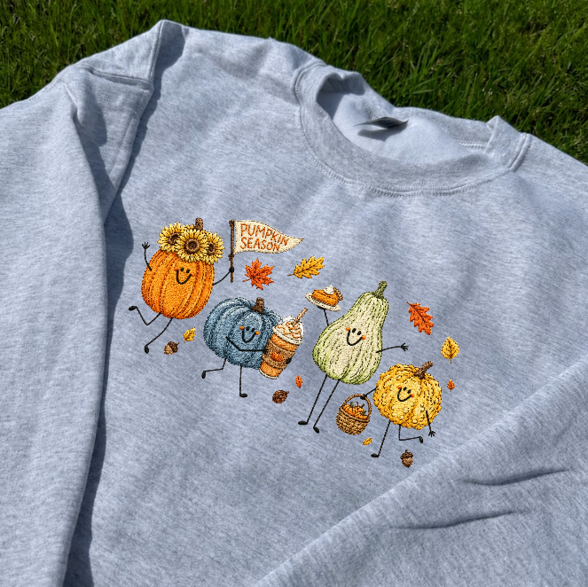 FUNNY FALL PUMKIN SEASON EMBROIDERED TEE BN-00058