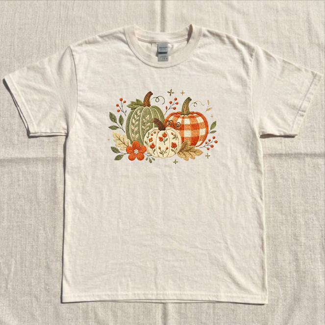 FALL PUMKIN TRIO EMBROIDERED TEE/ SWEATSHIRT/ HOODIE BN-00141