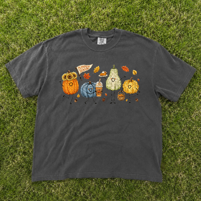 FUNNY FALL PUMKIN SEASON EMBROIDERED TEE BN-00058