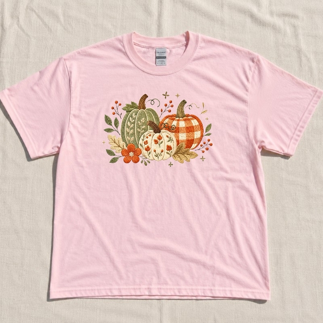 FALL PUMKIN TRIO EMBROIDERED TEE/ SWEATSHIRT/ HOODIE BN-00141