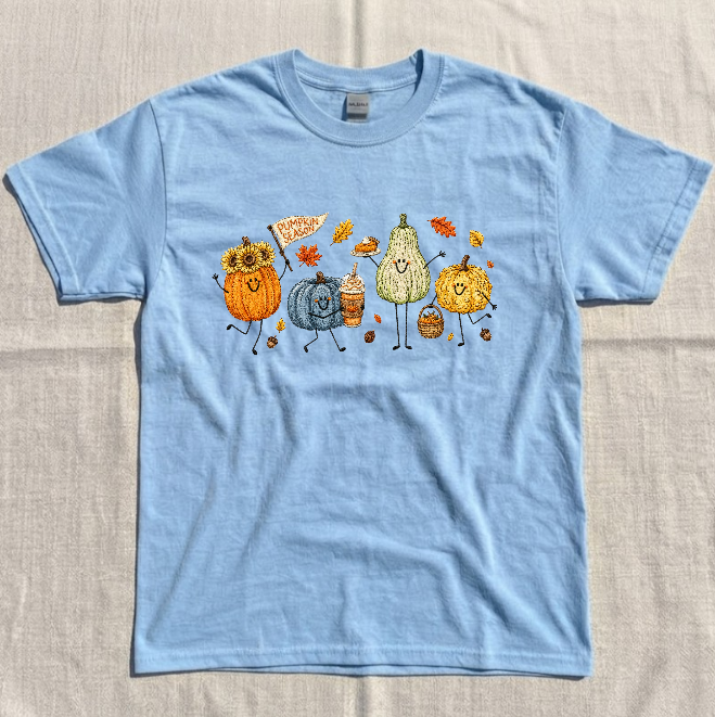 FUNNY FALL PUMKIN SEASON EMBROIDERED TEE BN-00058