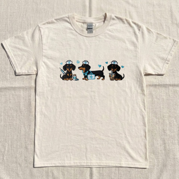 WIENER DACHSHUND NURSE EMBROIDERED TEE TR-0039