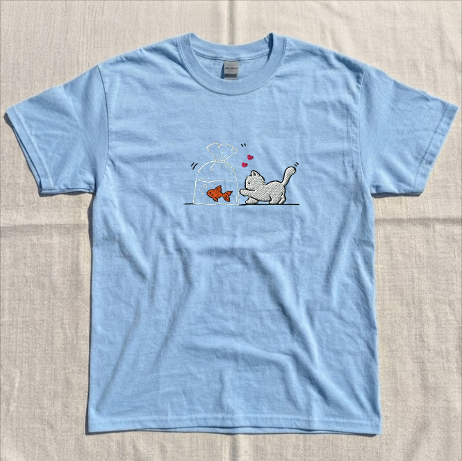 KITTEN & GOLDFISH EMBROIDERED TEE BN-00057