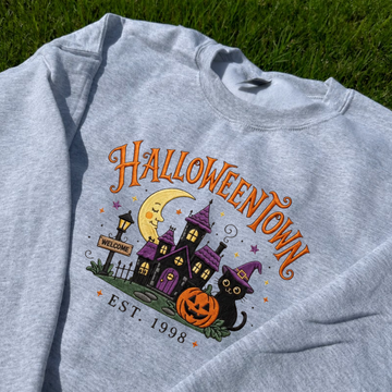 HALLOWEEN TOWN, BLACK CAT PUMKIN TEE, SPOOKY SEASON FALL EMBROIDERED TEE BN-00042