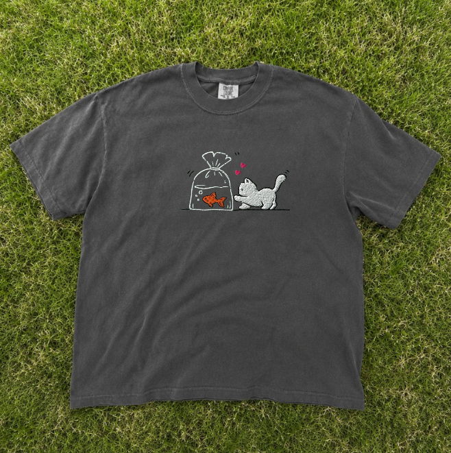KITTEN & GOLDFISH EMBROIDERED TEE BN-00057