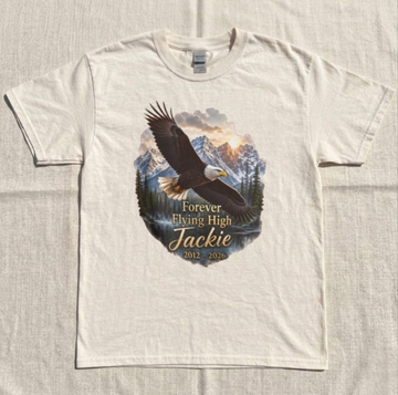 JACKIE BALD EAGLE MEMORIAL TEE, FOREVER FLYING HIGH 2012 2026, BIG BEAR EAGLE CAM TRIBUTE TEE BN-00277