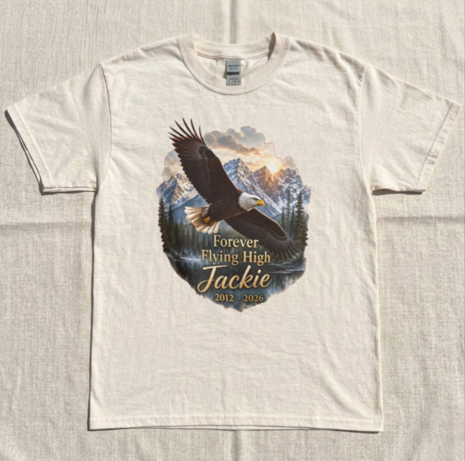 JACKIE BALD EAGLE MEMORIAL TEE, FOREVER FLYING HIGH 2012 2026, BIG BEAR EAGLE CAM TRIBUTE TEE BN-00277