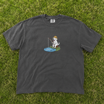 PUPPY HOLDING FISHING ROD EMBROIDERED TEE TR-0042