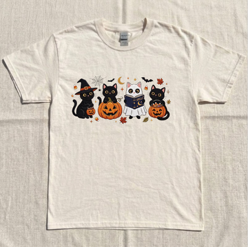 HALLOWEEN BLACK CAT, SPOOKY SEASON FALL EMBROIDERED TEE BN-00043