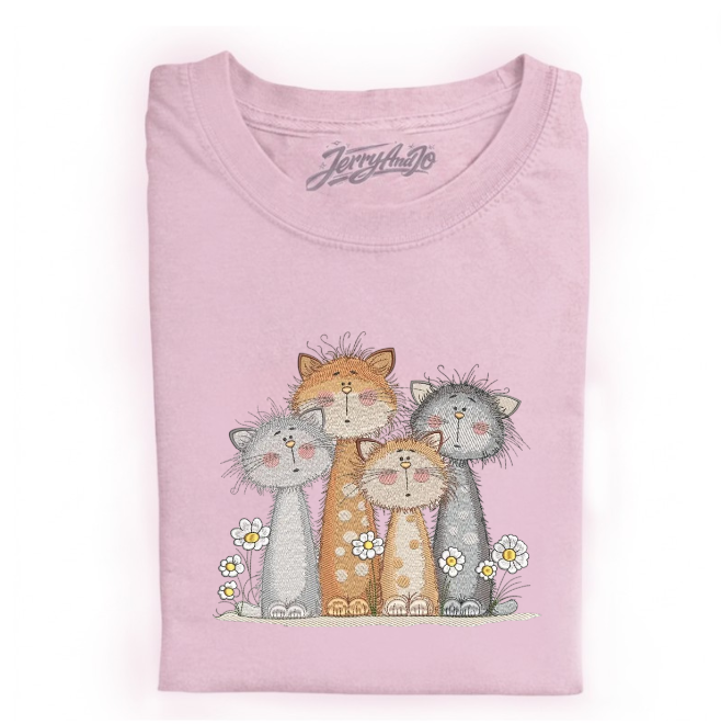 CUTE CATS FAMILY EMBROIDERED TEE BN-00019