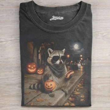 HALLOWEEN RACCOON HOT DOG HOLDING PUMPKIN T-SHIRT TR-00274
