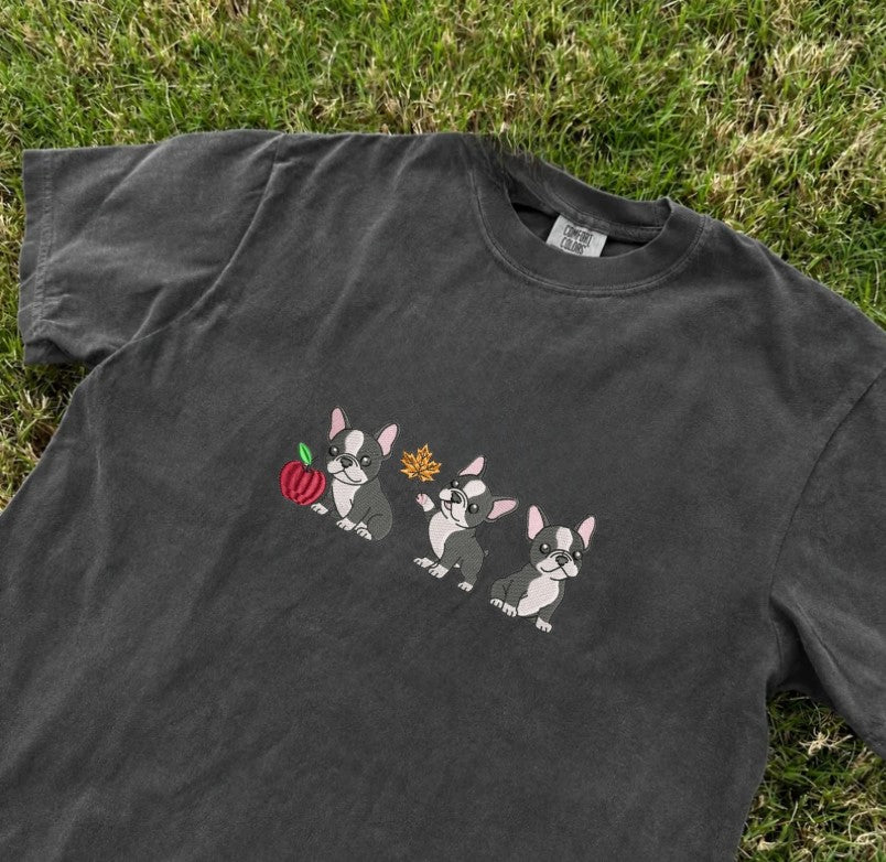 FRENCH BULLDOG FALL EMBROIDERED TEE XIU-0033
