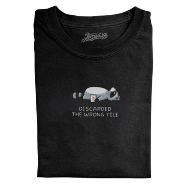 FUNNY MAHJONG RACCOON EMBROIDERED TEE TR-0018