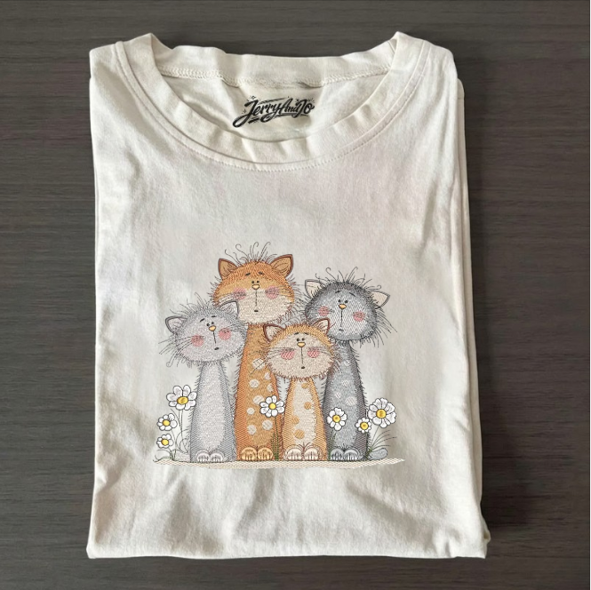 CUTE CATS FAMILY EMBROIDERED TEE BN-00019