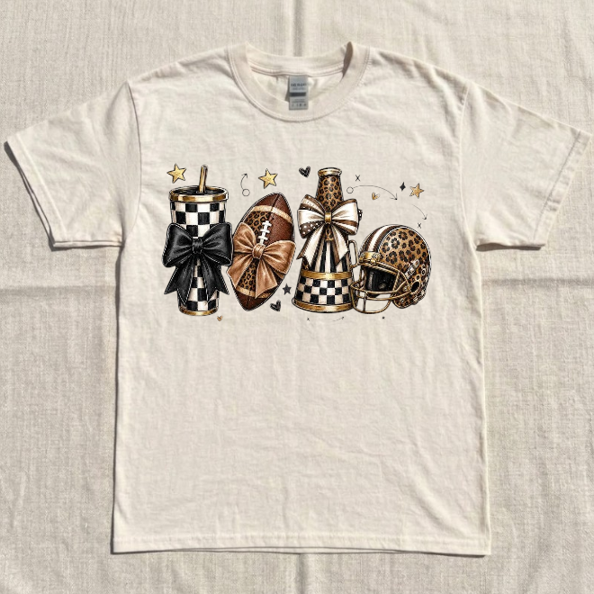 FOOTBALL MOM, COQUETTE FOOTBALL, LEOPARD FOOTBALL GAME DAY TEE BN-00118