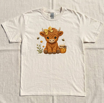 HONEY BEE HIGHLAND COW EMBROIDERED TEE BN-00143
