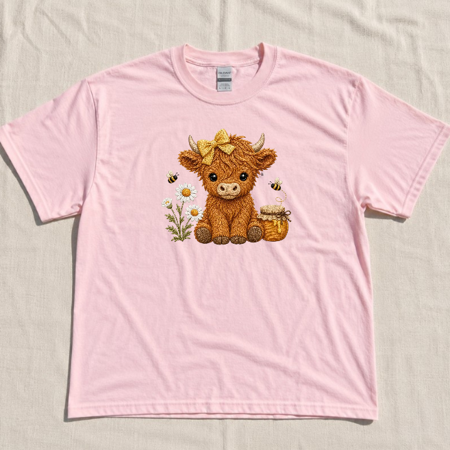 HONEY BEE HIGHLAND COW EMBROIDERED TEE BN-00143