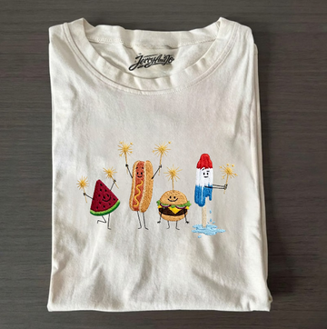 WATERMELON, HOTDOG, BURGER POSICLE, CUTE BBQ EMBROIDERED TEE BN-00020