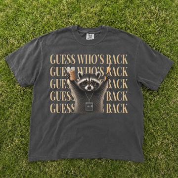 TEACHER BACK TO SCHOOL, FUNNY RACOON  GUESS WHO'S BACK TEACHER TEE BN-00169