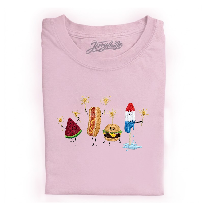 WATERMELON, HOTDOG, BURGER POSICLE, CUTE BBQ EMBROIDERED TEE BN-00020