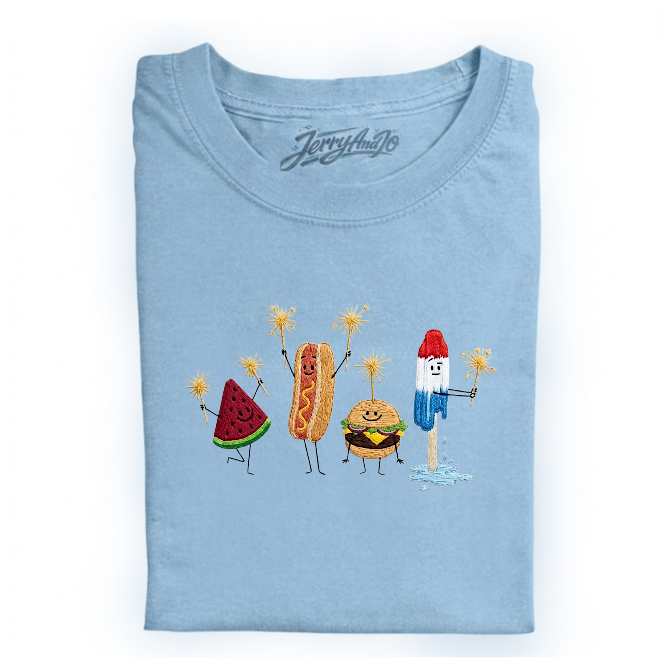 WATERMELON, HOTDOG, BURGER POSICLE, CUTE BBQ EMBROIDERED TEE BN-00020