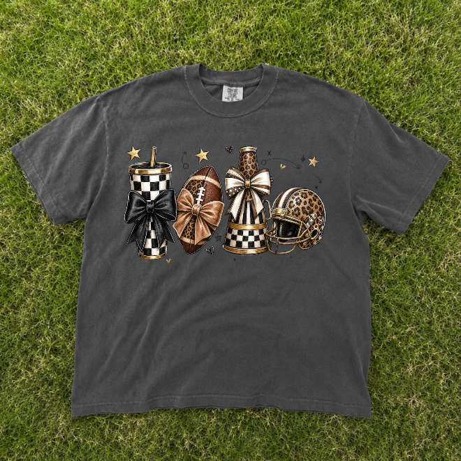 FOOTBALL MOM, COQUETTE FOOTBALL, LEOPARD FOOTBALL GAME DAY TEE BN-00118