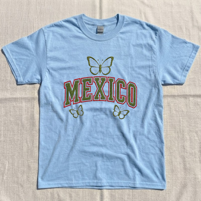 BUTTERFLY COUNTRY, VARSITY MEXICO EMBROIDERED TEE BN-00032