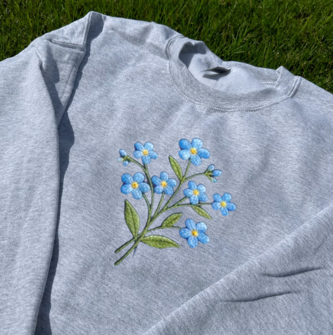 FORGET ME NOT FLORAL EMBROIDERED TEE/ SWEATSHIRT/ HOODIE BN-00075