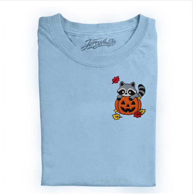PUMKIN PATCH RACOON CUTE FALL TEE, HALLOWEEN EMBROIDERED TEE BN-00023