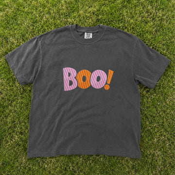 EMBROIDERED BOO WORD ART HALLOWEEN TEE XIU-0036