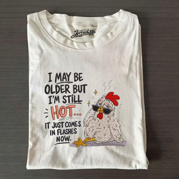 FUNNY CHICKEN FLASHES HEN QOUTE EMBROIDERED TEE BN-00021