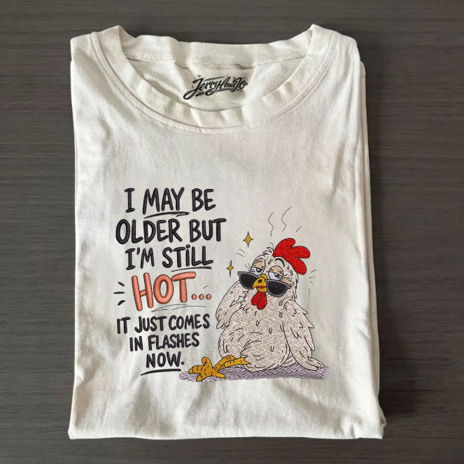 FUNNY CHICKEN FLASHES HEN QOUTE EMBROIDERED TEE BN-00021