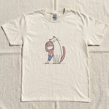 EMBROIDERED GIRL AND CAT SKETCH TEE XIU-0037