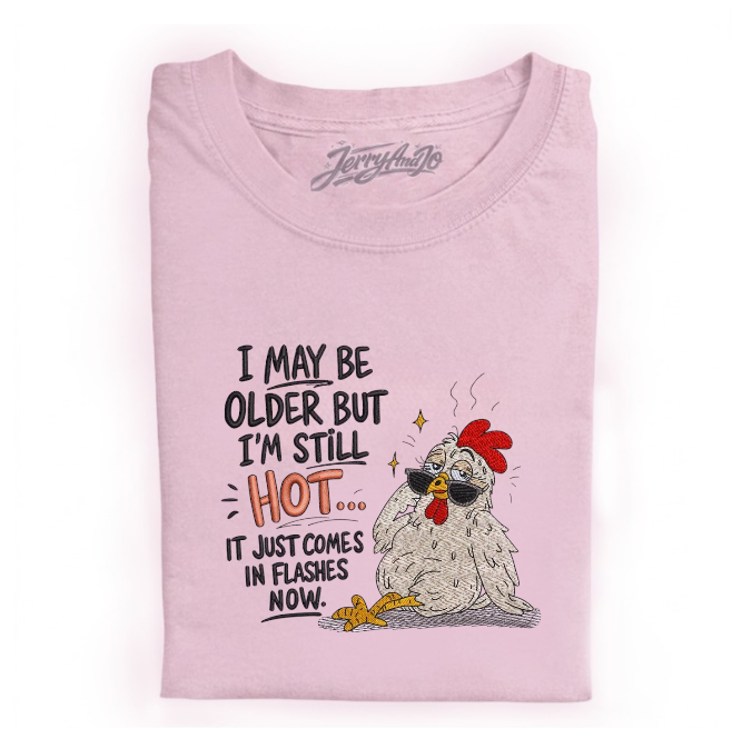 FUNNY CHICKEN FLASHES HEN QOUTE EMBROIDERED TEE BN-00021