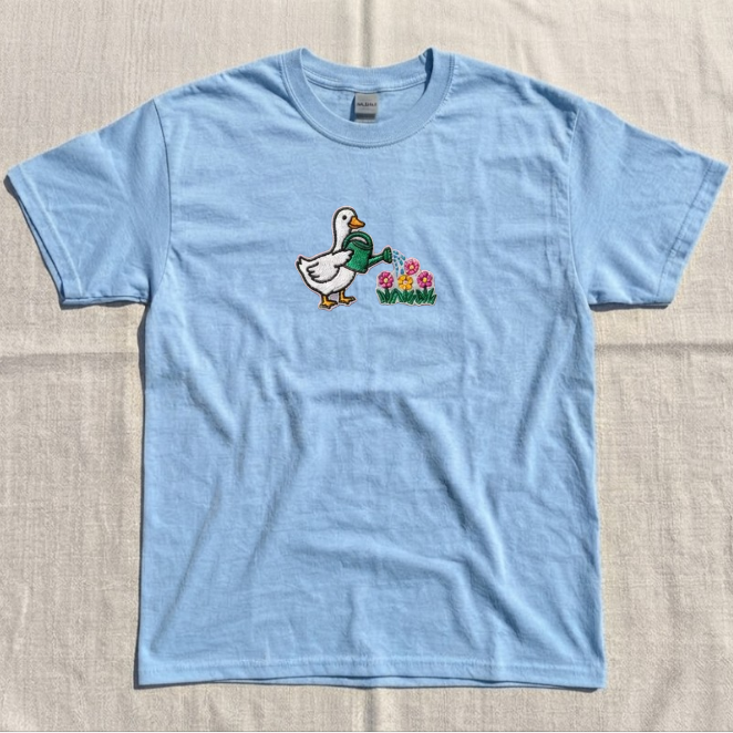 WATERING PLANT DUCK EMBROIDERED TEE BN-00061