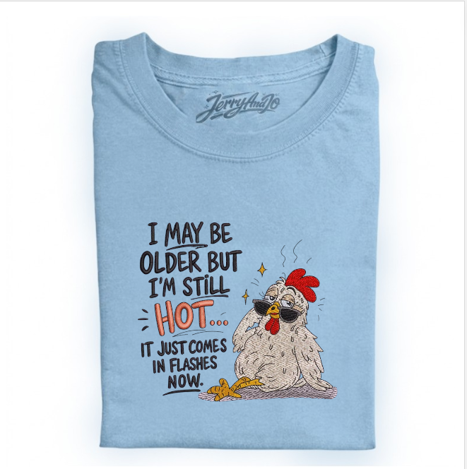FUNNY CHICKEN FLASHES HEN QOUTE EMBROIDERED TEE BN-00021