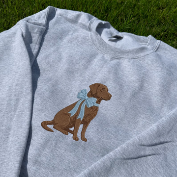 CHOCOLATE LABRADOR DOG WITH BOW EMBROIDEDER TEE/ SWEATSHIRT/ HOODIE BN-00073