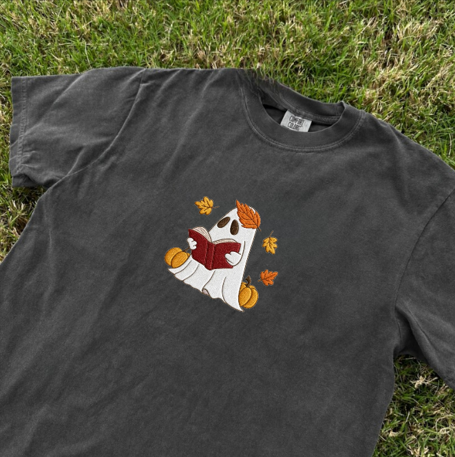 GHOST READING BOOK EMBROIDERED TEE BN-00047
