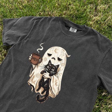 FUNNY HALLOWEEN GHOST CAT, COFFEE SPOOKY TEE BN-00172